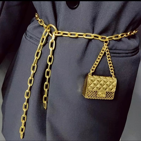 Accessories - Gold color chain purse belt